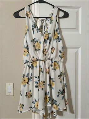 Floral White & Yellow V-Neck Summer Dress